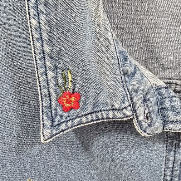 Vintage Cabin Creek Denim Shirt XL Embroidered Palm Trees Seashells Womens Y2K - Picture 7 of 12